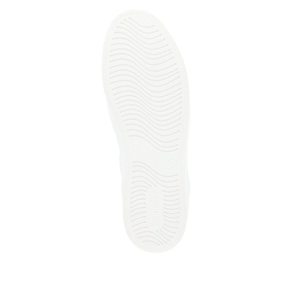 White remonte women´s sneakers D0J01-83 with zipper and soft exchangeable footbed. Outsole of the shoe.