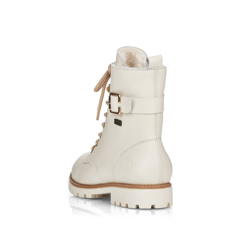 Pearl white remonte women´s lace-up boots D8475-80 with remonteTEX technology. Shoe from the back.