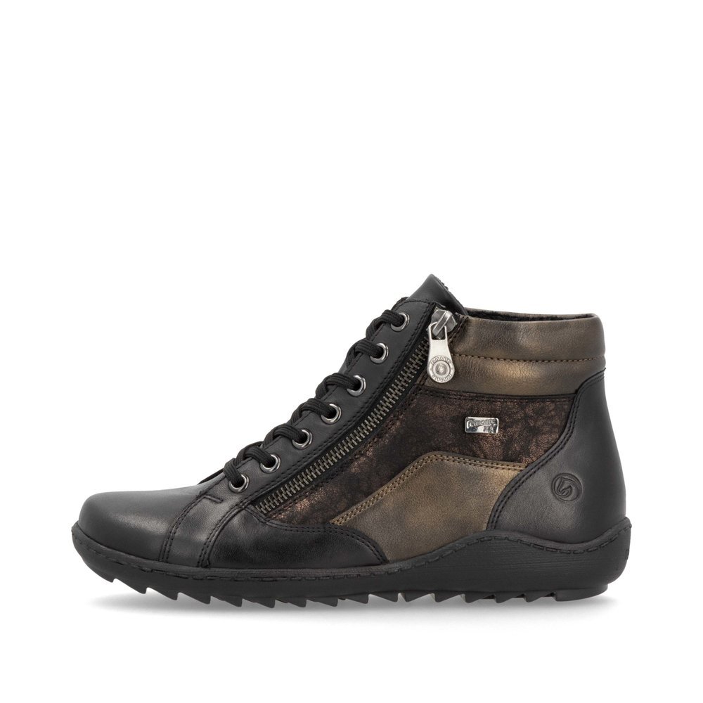 Black remonte women´s lace-up shoes R1458-03 with remonteTEX technology. Outside of the shoe.