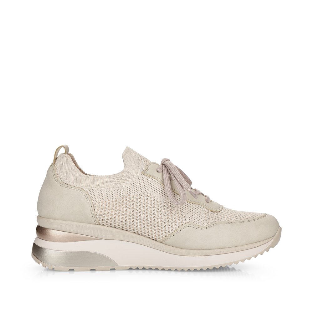 Cream beige remonte women´s sneakers D2406-60 with an elastic insert and mesh look. Shoe inside.