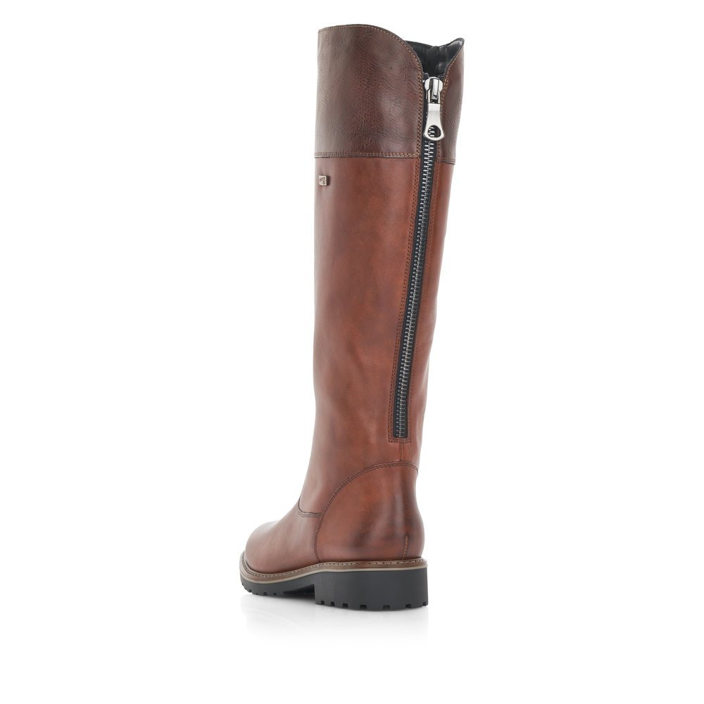 Bottes à tige haute remonte marron pour femme R6581-22. Chaussure vue de l'arrière.