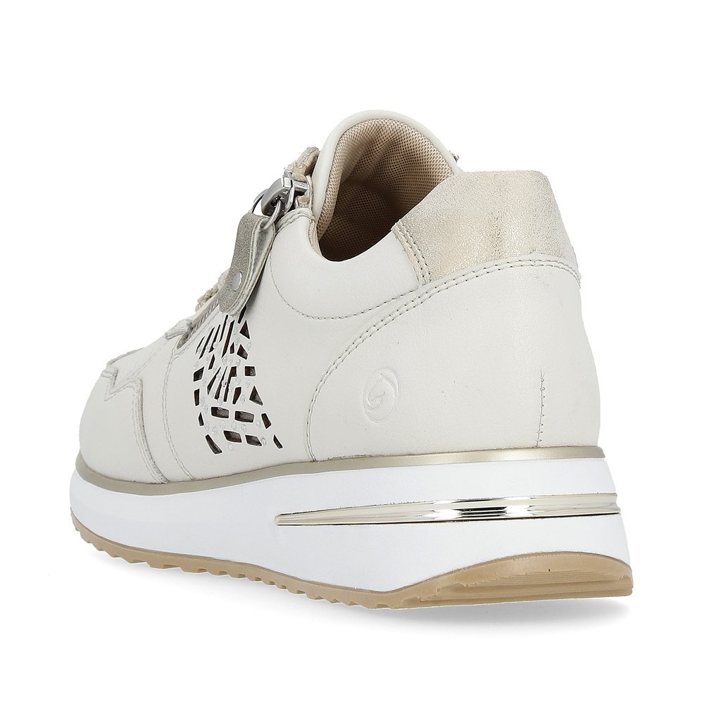 White remonte women´s sneakers D1G00-81 with zipper and padded exchangeable footbed. Shoe from the back.