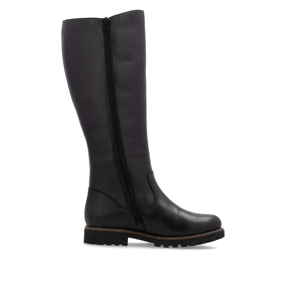 Black remonte women´s high boots D8486-00 with decorative buckles as well as zipper. Shoe inside.