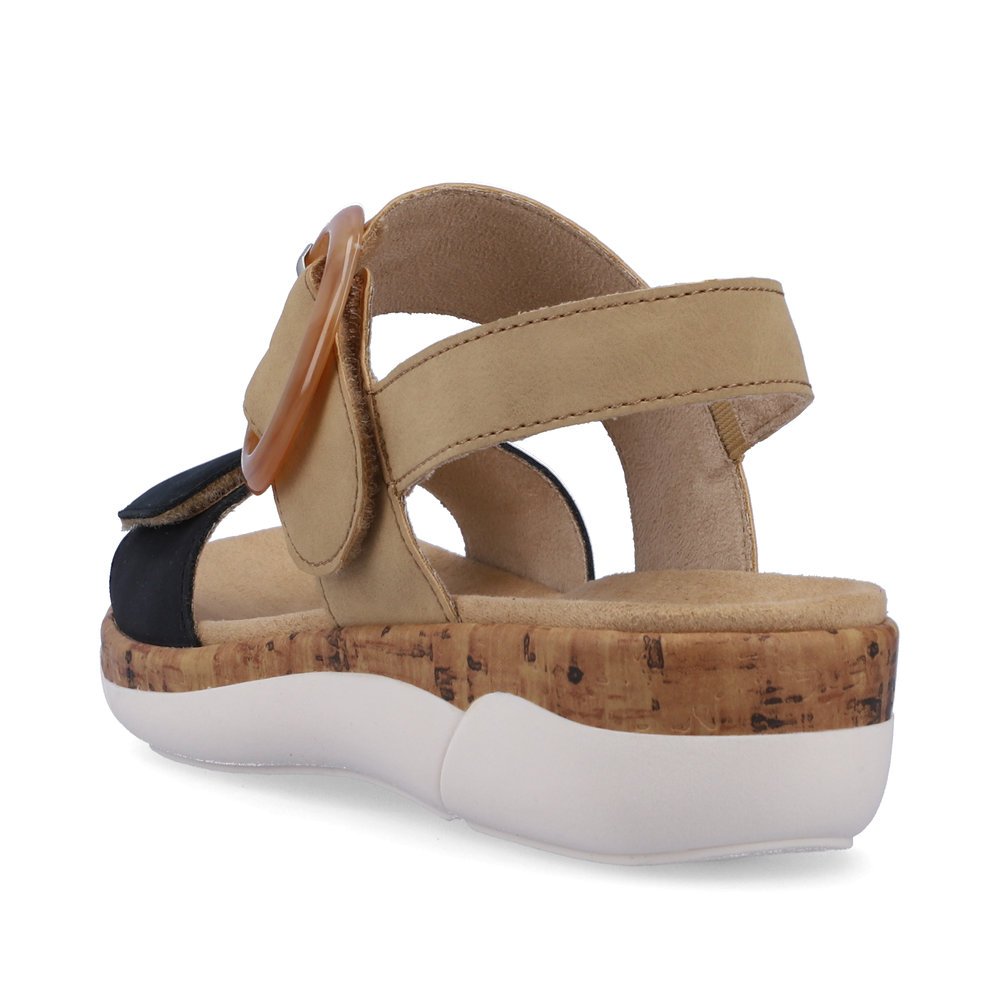 Beige remonte women´s strap sandals R6853-60 with a hook and loop fastener. Shoe from the back.