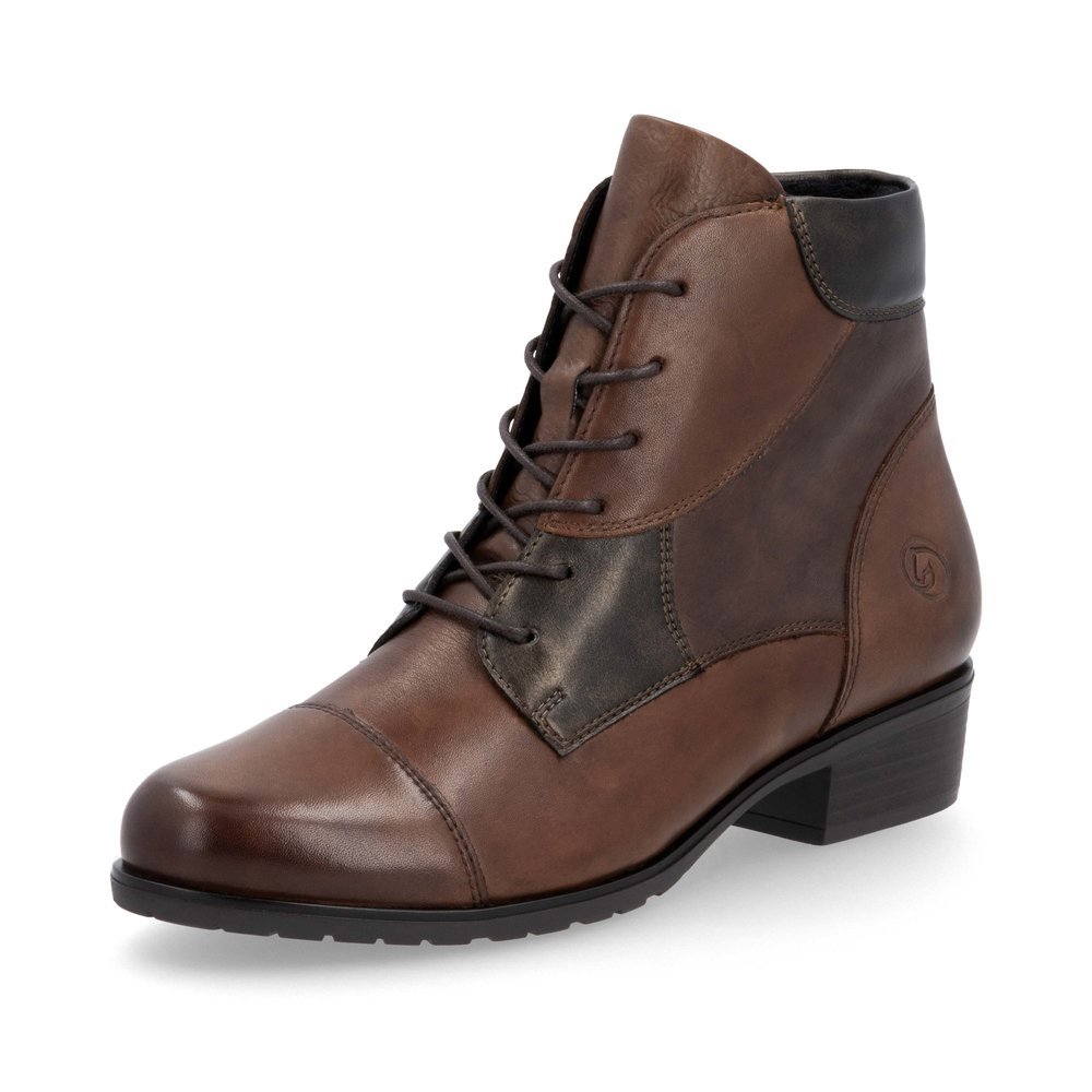 Bottines remonte marron pour femme D6882-23 avec fermeture éclair. Chaussure inclinée sur le côté.