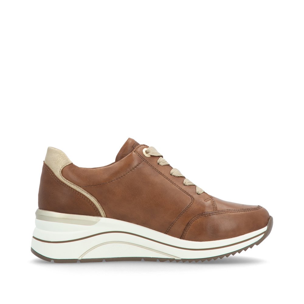 Brown remonte women´s sneakers D0T03-24 with a remonte pendant as well as a zipper. Shoe inside.