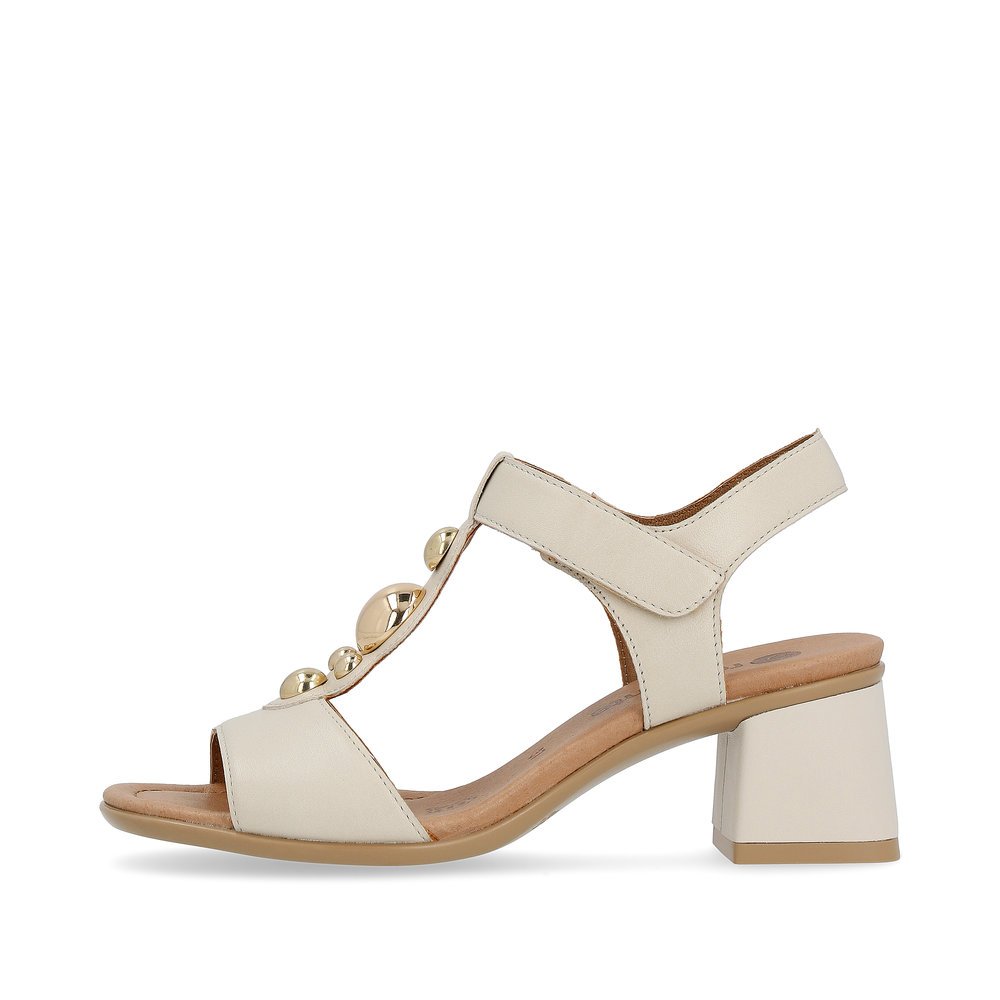 Cream beige remonte women´s strap sandals D1K52-80 with a hook and loop fastener. Outside of the shoe.