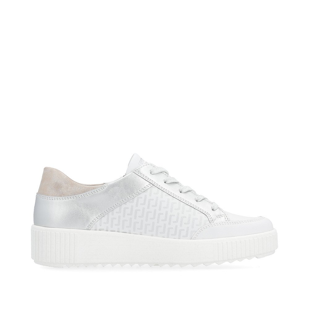 Frost white remonte women´s sneakers R7901-81 with zipper and graphical pattern. Shoe inside.