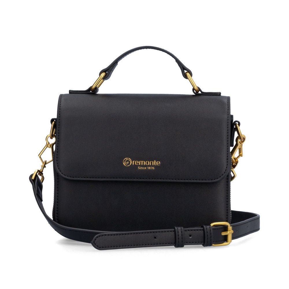 Black remonte Q0632-00 handbag with flap, zipper and inner pocket. Front.