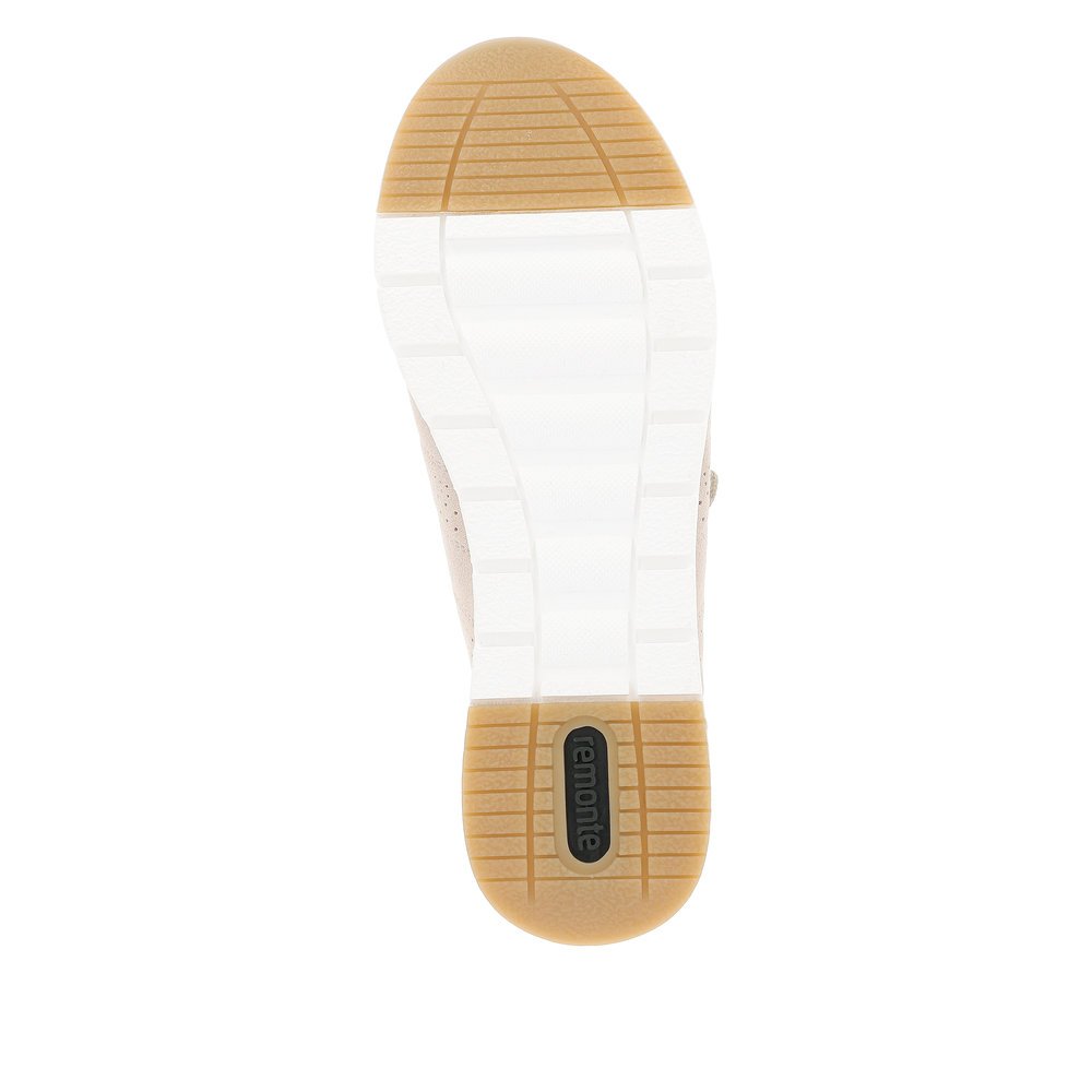 Clay beige remonte women´s sneakers R6705-60 with zipper and comfort width G. Outsole of the shoe.