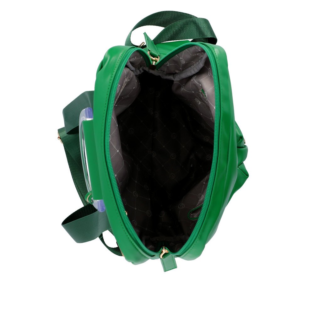 remonte backpack Q0529-52 in green with zipper, transparent handle and two small inner pockets. Open.