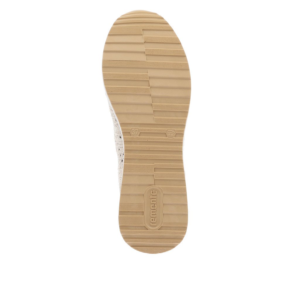 Beige remonte women´s sneakers D1G04-60 with a lacing and perforated look. Outsole of the shoe.