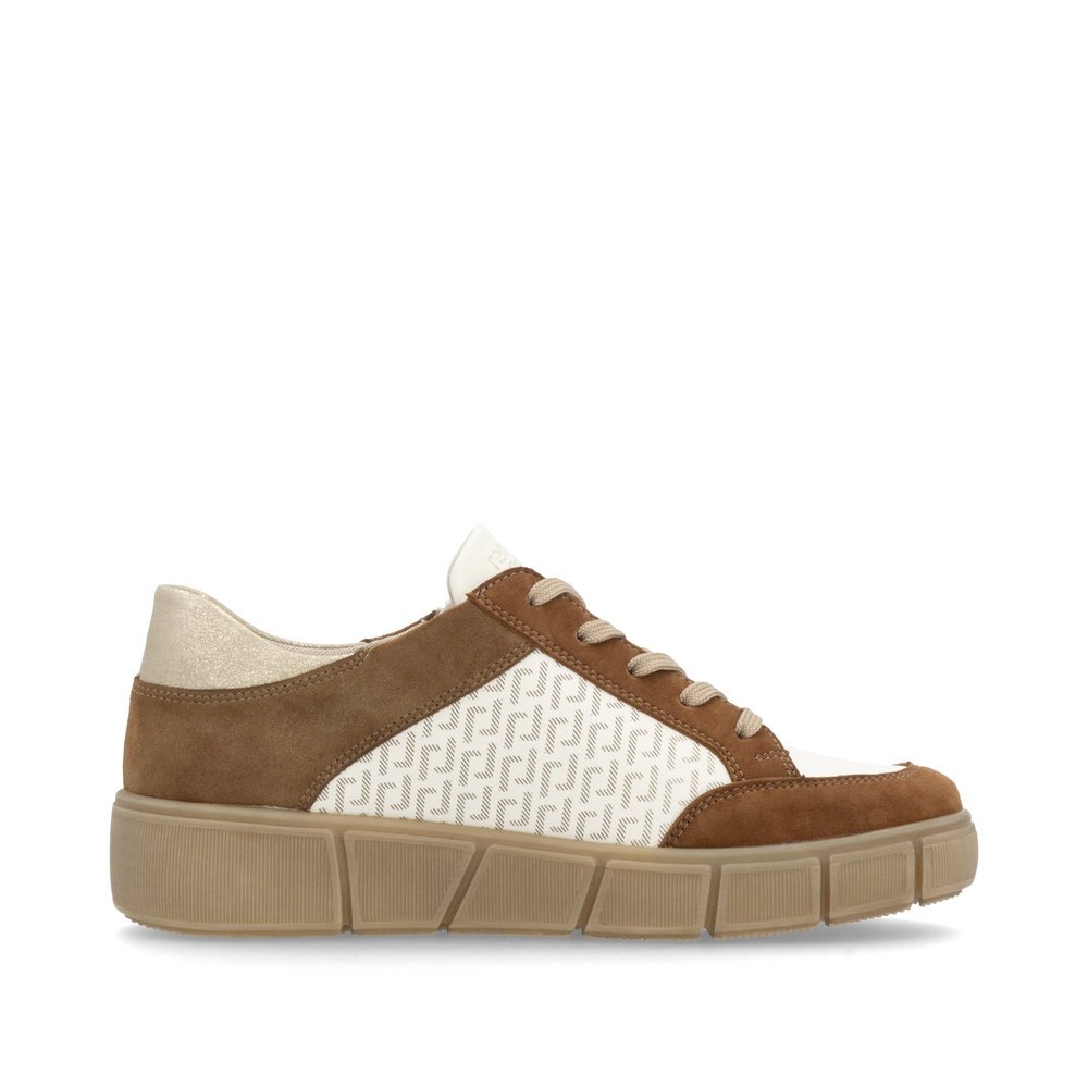 Beige remonte women´s sneakers D1T00-60 with a remonte pendant as well as a zipper. Shoe inside.