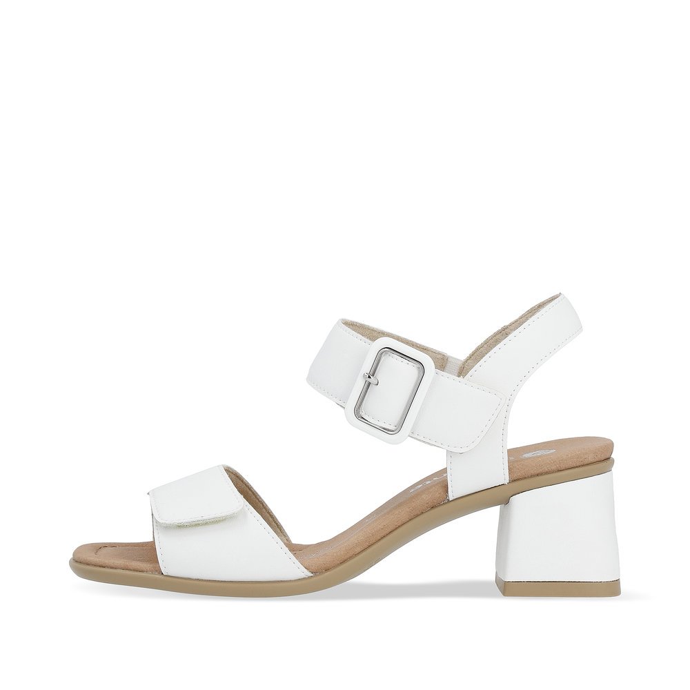 White remonte women´s strap sandals D1K51-81 with hook and loop fastener. Outside of the shoe.