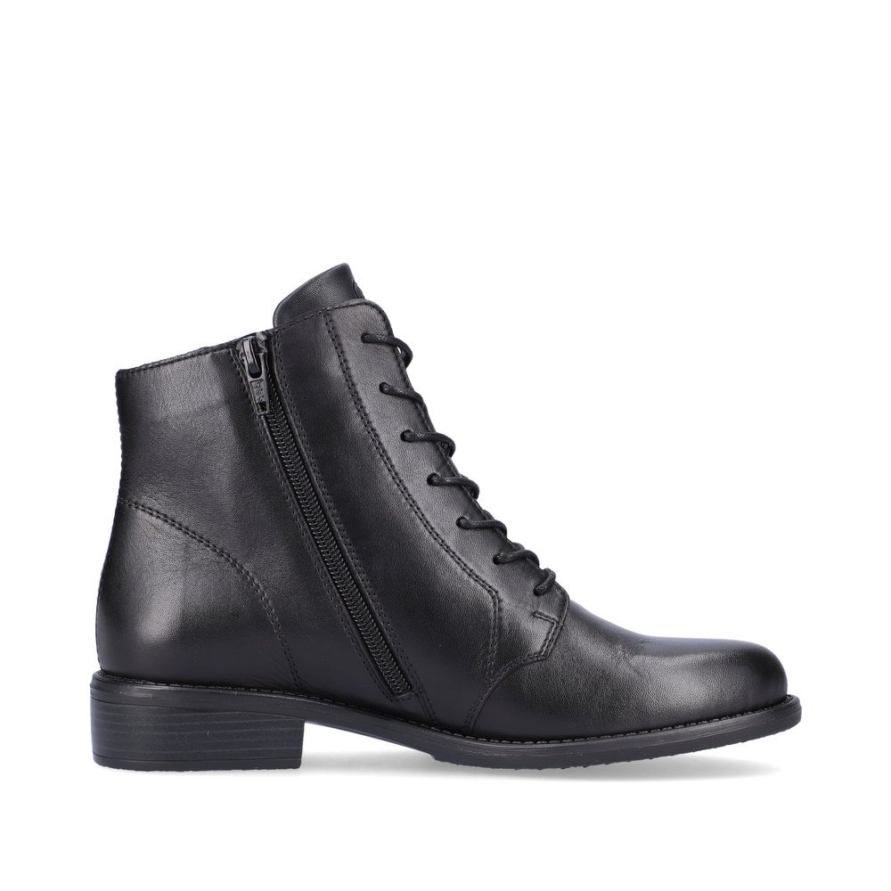 Bottines remonte noires pour femme D0F73-01 avec fermeture éclair. Intérieur de la chaussure.