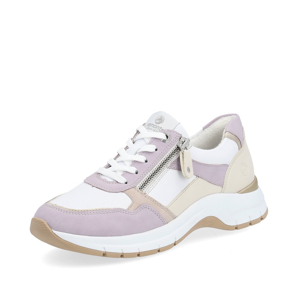 White remonte women´s sneakers D0G02-81 with a zipper and extra width H. Shoe laterally.