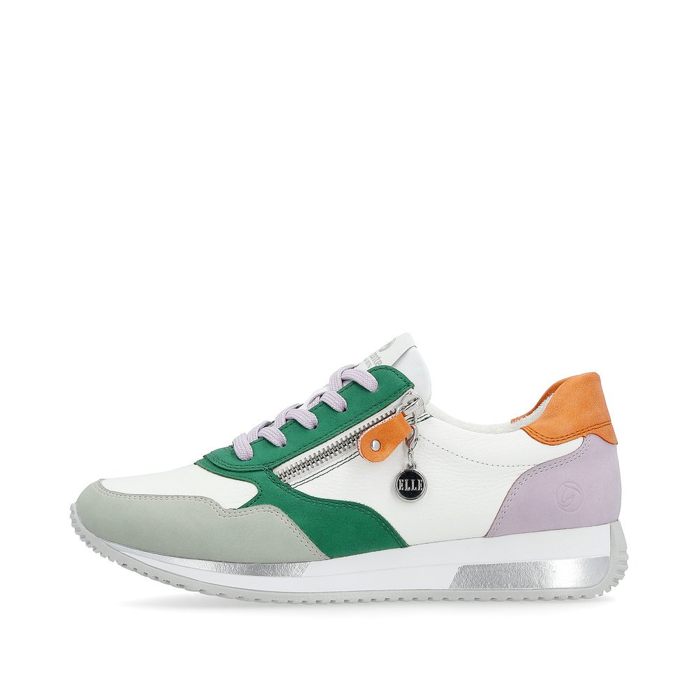 Weiße remonte Damen Sneaker D0H01-83 mit Reißverschluss sowie Reißverschluss. Schuh Außenseite.