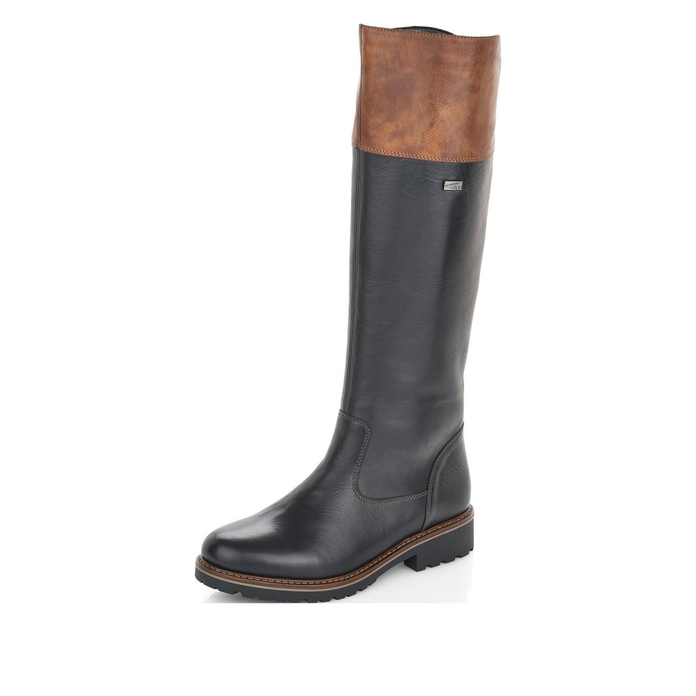 Night black remonte women´s high boots R6581-02 with remonteTEX technology. Shoe laterally.