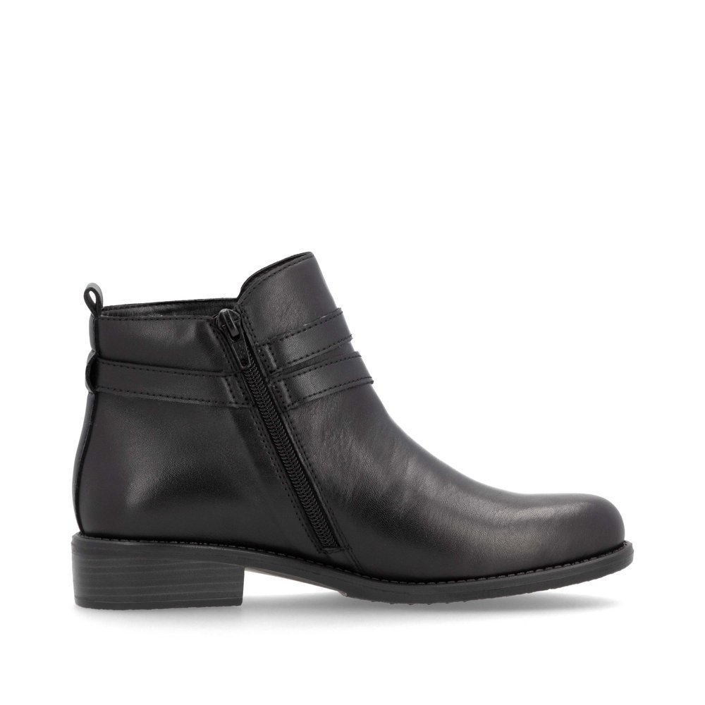 Night black remonte women´s ankle boots D0F77-00 with a decorative element. Shoe inside.