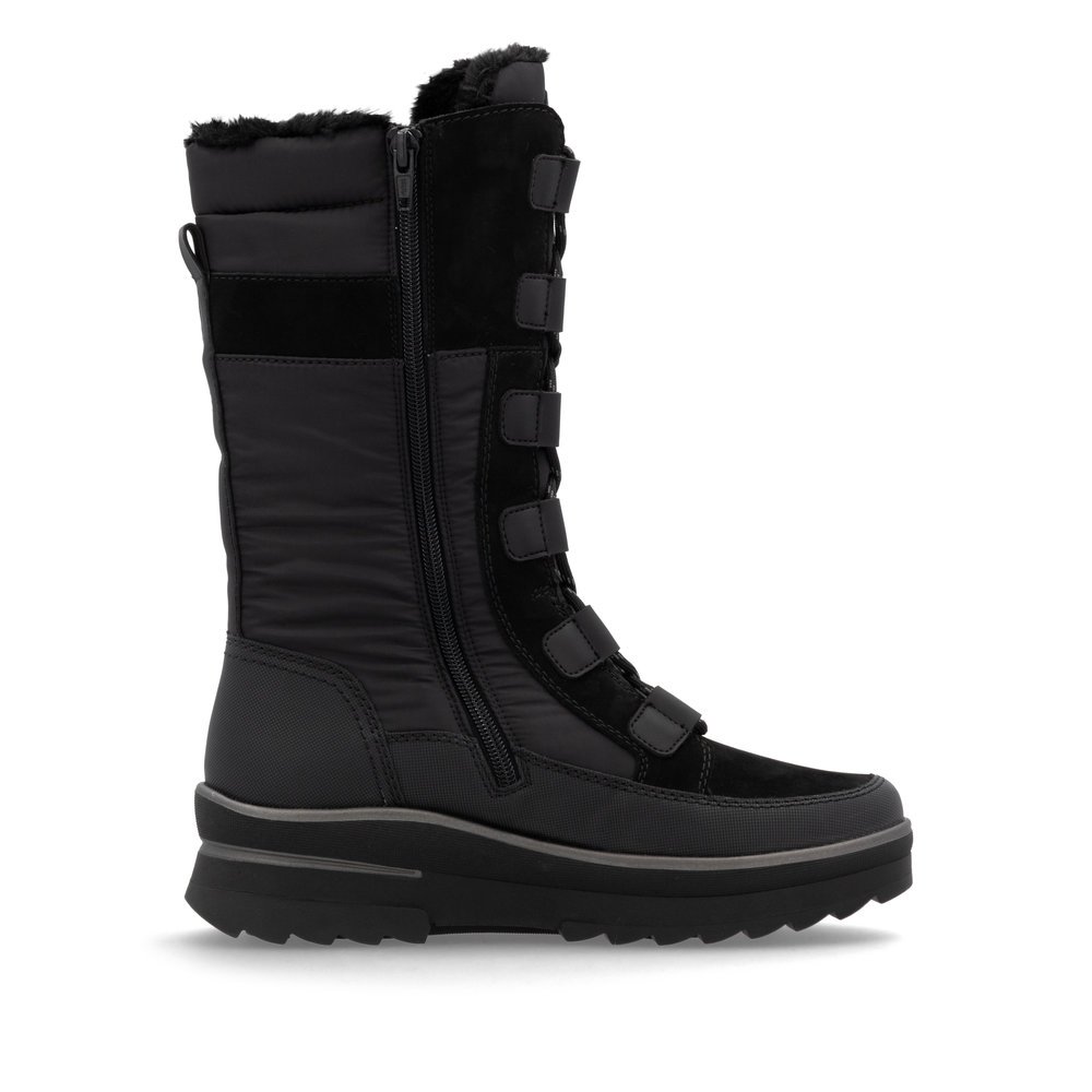 Asphalt black remonte women´s high boots D2B71-02 with a grippy Glass-Fibre sole. Shoe inside.