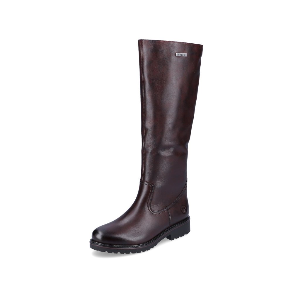 Bottes à tige haute remonte rouges femme R6576-35 avec fermeture éclair. Chaussure inclinée sur le côté.