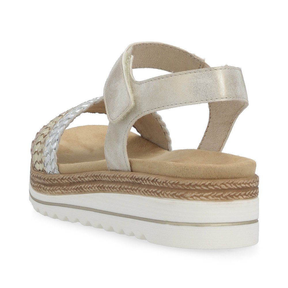 Beige remonte women´s strap sandals D0Q58-90 with hook and loop fastener. Shoe from the back.