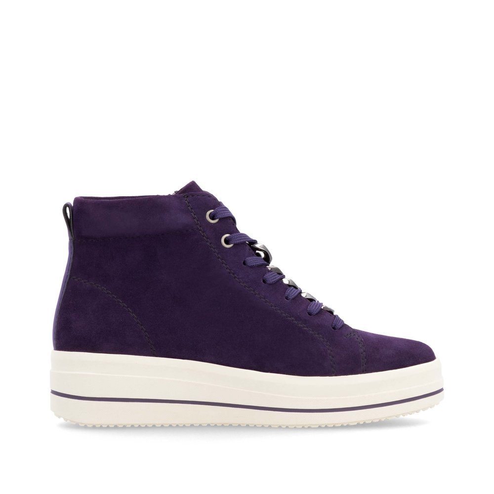 Purple remonte women´s sneakers D1C70-30 with a chain element as well as a zipper. Shoe inside.