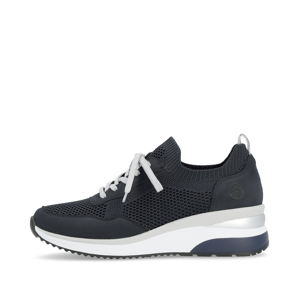 Navy blue remonte women´s sneakers D2406-14 with elastic insert and comfort width G. Outside of the shoe.