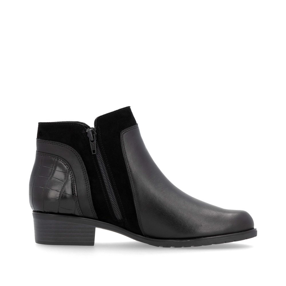 Steel black remonte women´s ankle boots D6893-02 with stylish decorative stitching. Shoe inside.