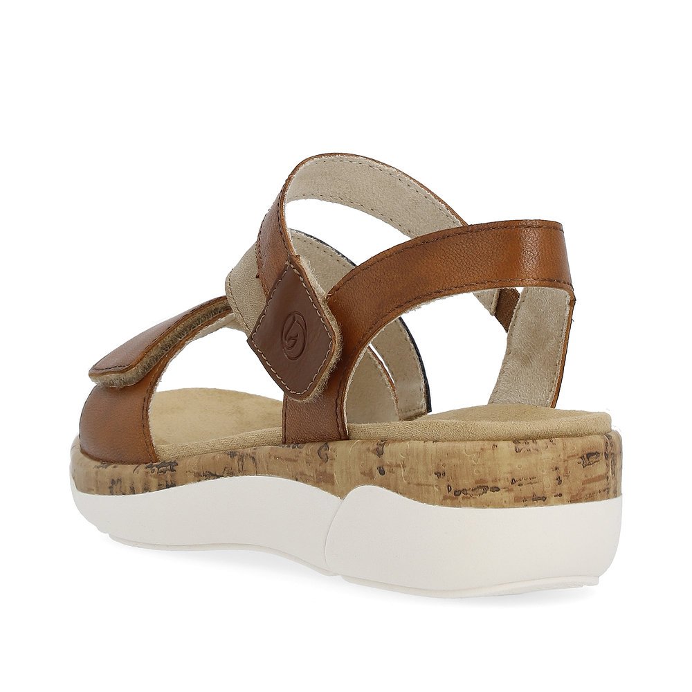 Brown remonte women´s strap sandals R6860-24 with a hook and loop fastener. Shoe from the back.