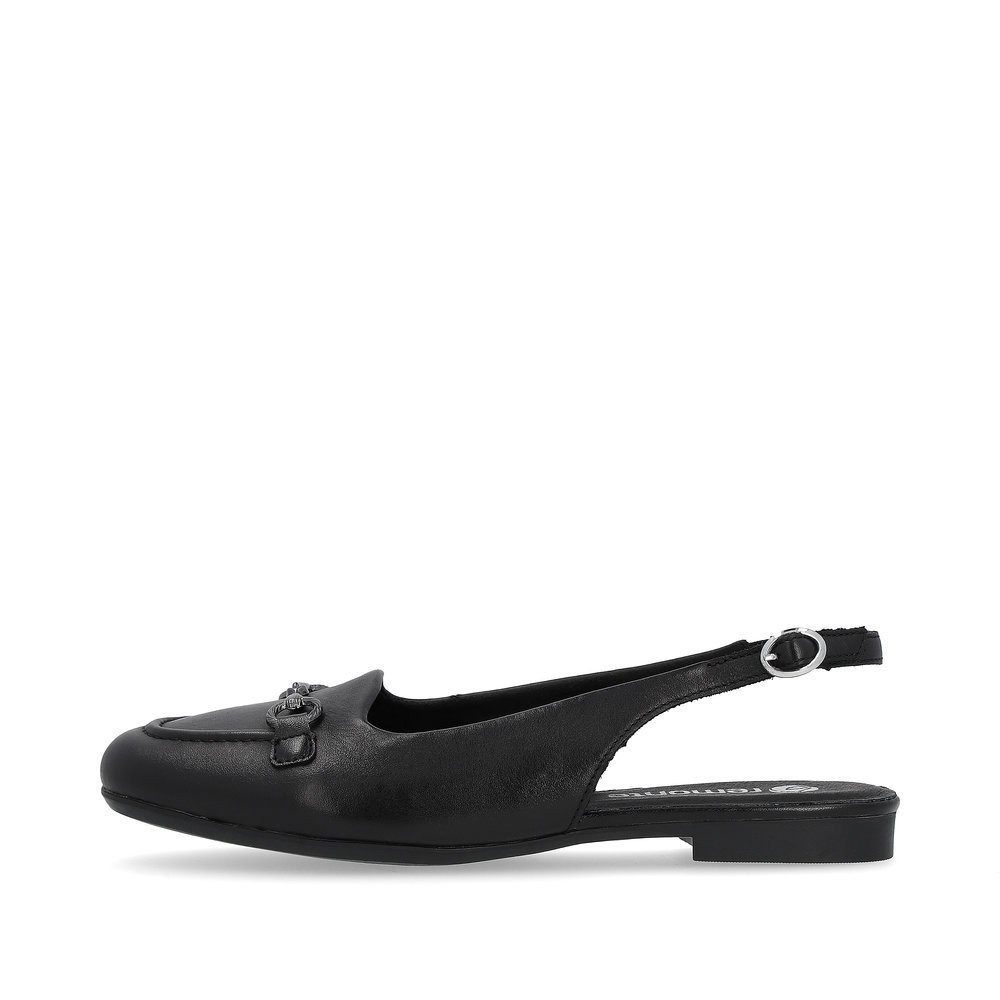 Black remonte women´s slingback pumps D0K06-00 with buckle and decorative element. Outside of the shoe.