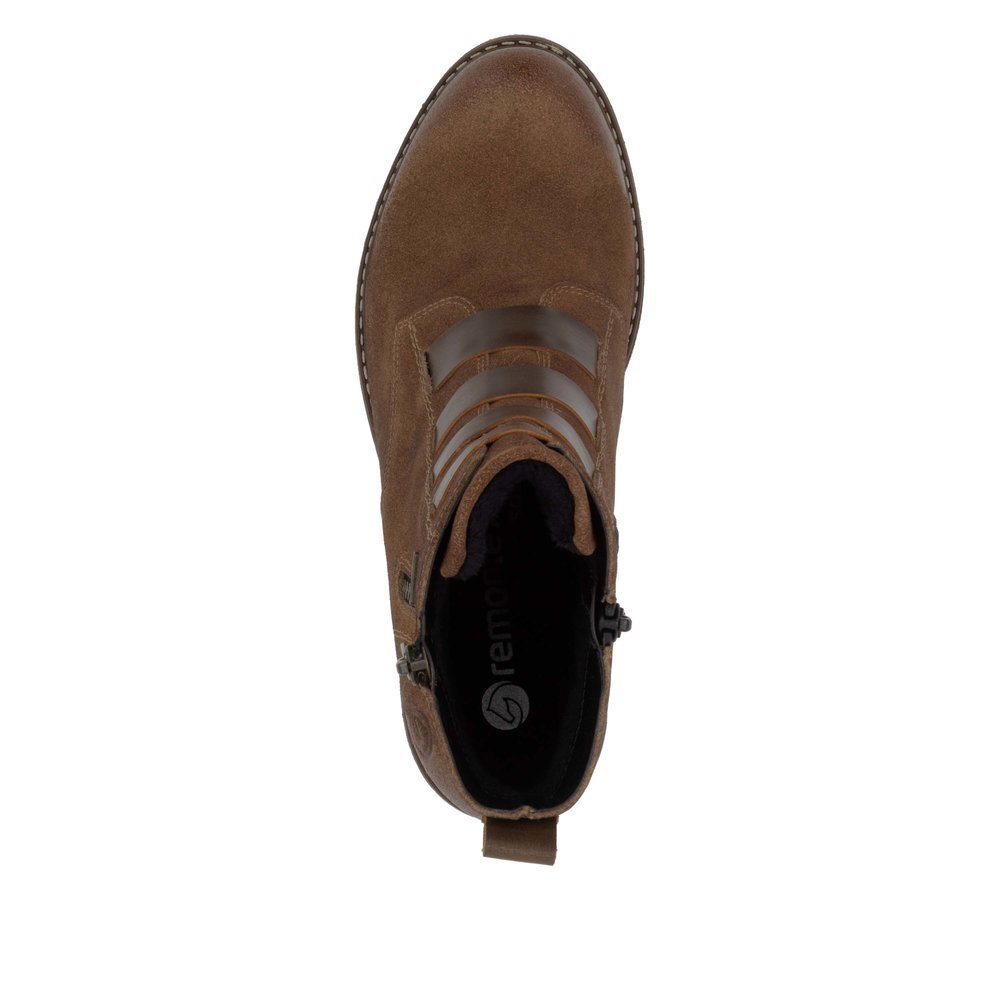 Cinnamon brown remonte women´s ankle boots D1A76-20 with remonteTEX technology. Shoe from the top.