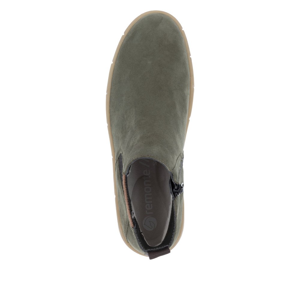 Green remonte women´s Chelsea boots D1T71-54 with zipper as well as comfort width G. Shoe from the top.