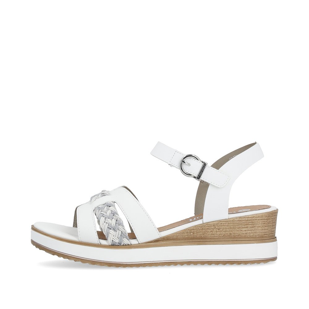 White remonte women´s wedge sandals D6461-80 with hook and loop fastener. Outside of the shoe.