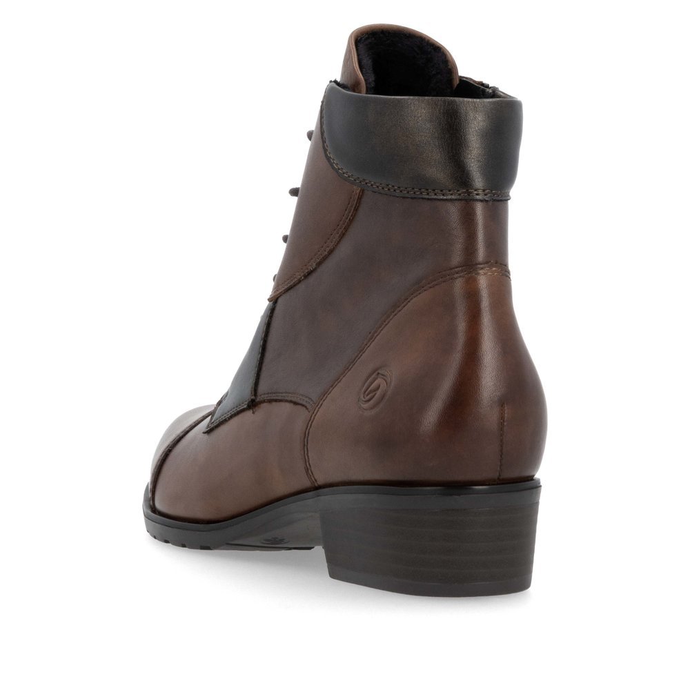 Bottines remonte marron pour femme D6882-23 avec fermeture éclair. Chaussure vue de l'arrière.