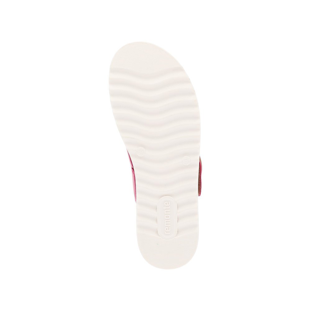 Pink remonte women´s mules D0Q51-31 with a hook and loop fastener. Outsole of the shoe.