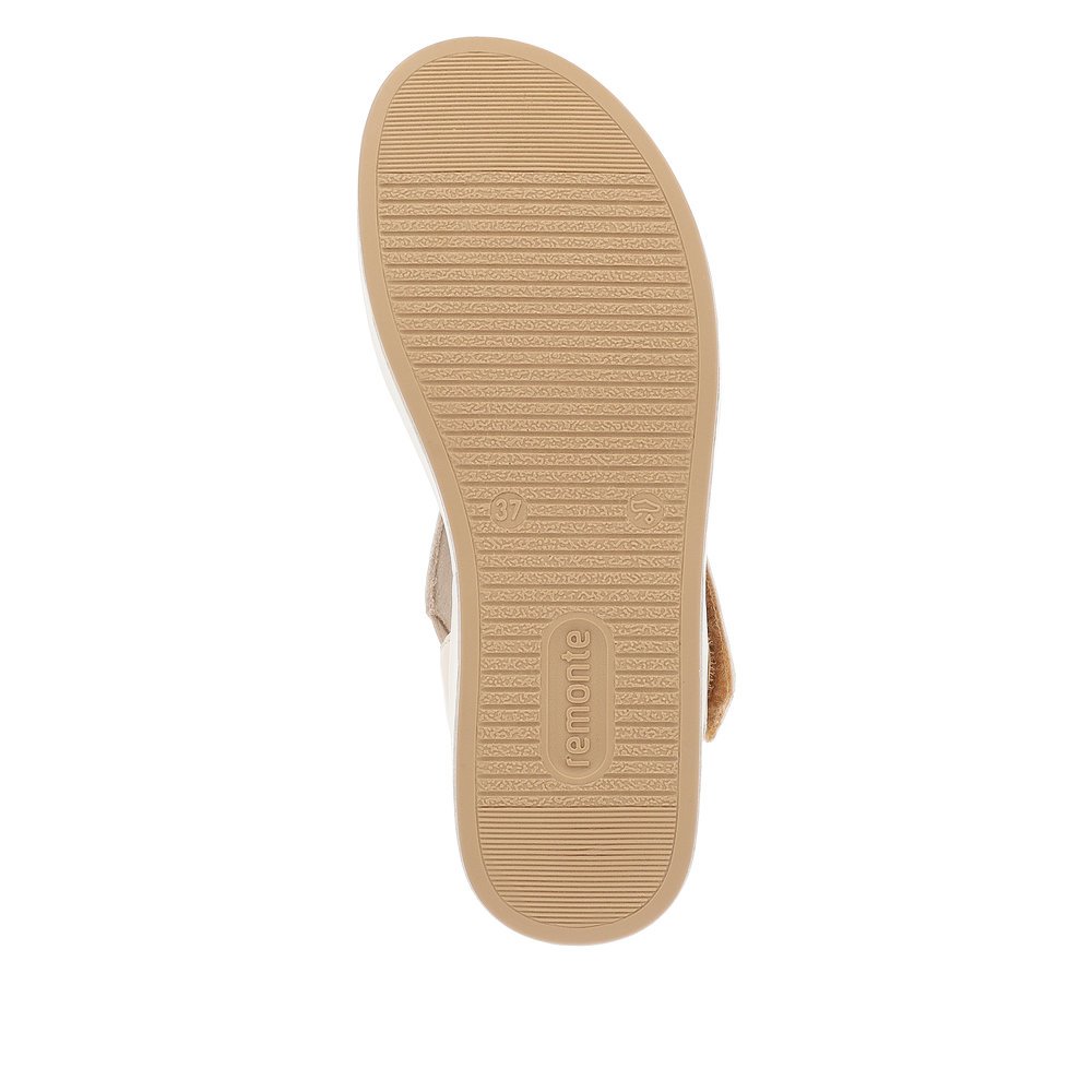 remonte sandales à lanières beiges femmes D1N52-60 avec fermeture velcro. Semelle extérieure de la chaussure.