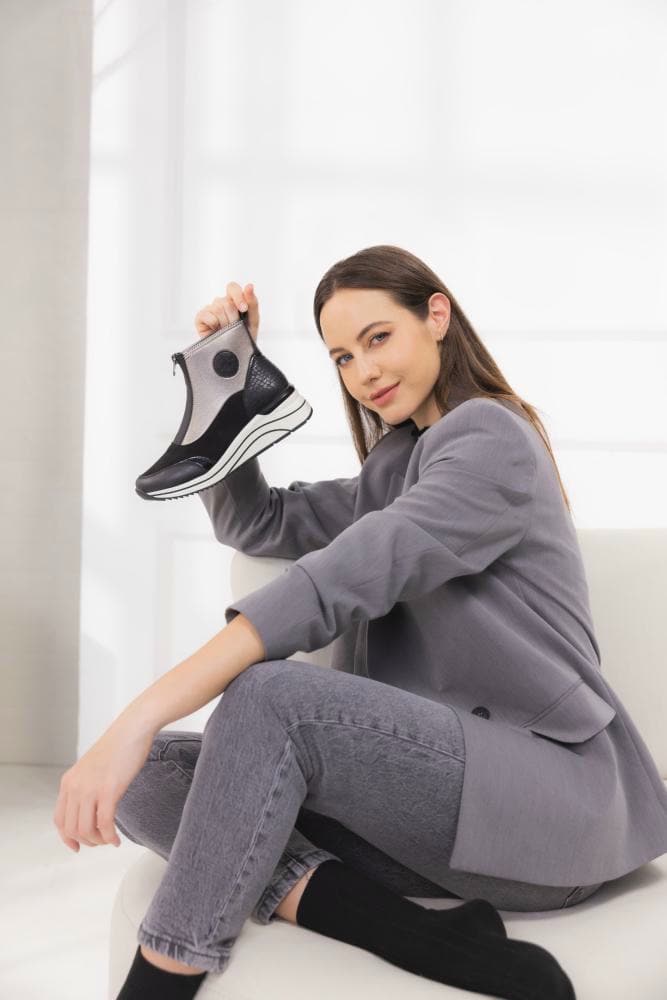 Frau mit remonte Schuhen shwarz metallic silber d0t78-03