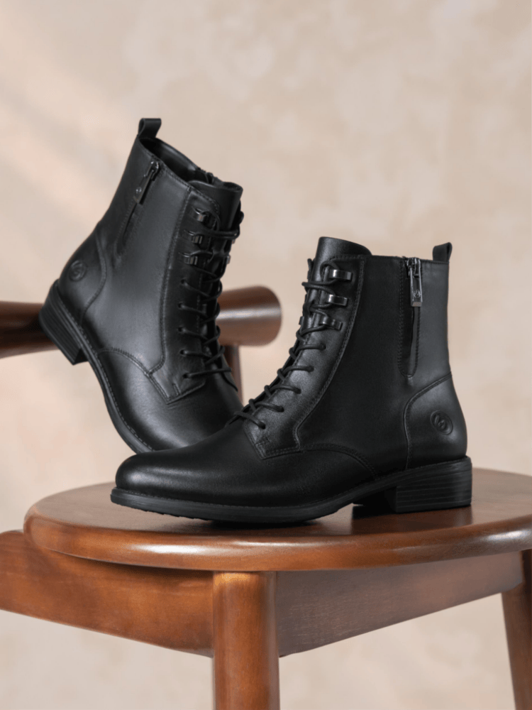 schwarze Schnürstiefel mit Reissverschluss