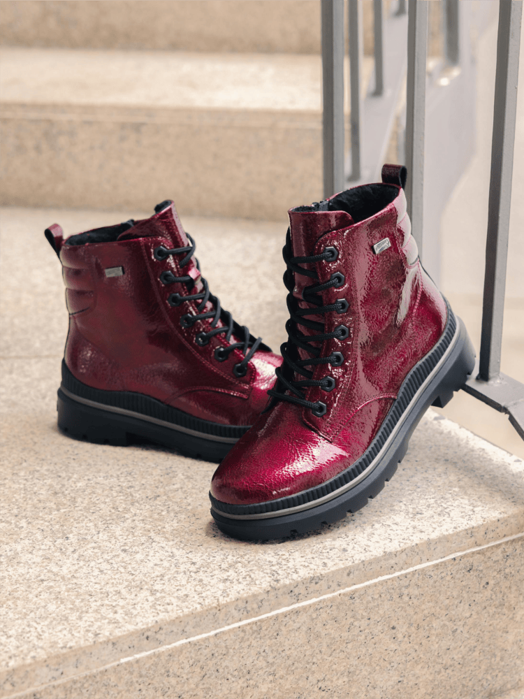Rote warme Winterstiefel d0c82-33 von remonte mit Fiber Grip Funktion.