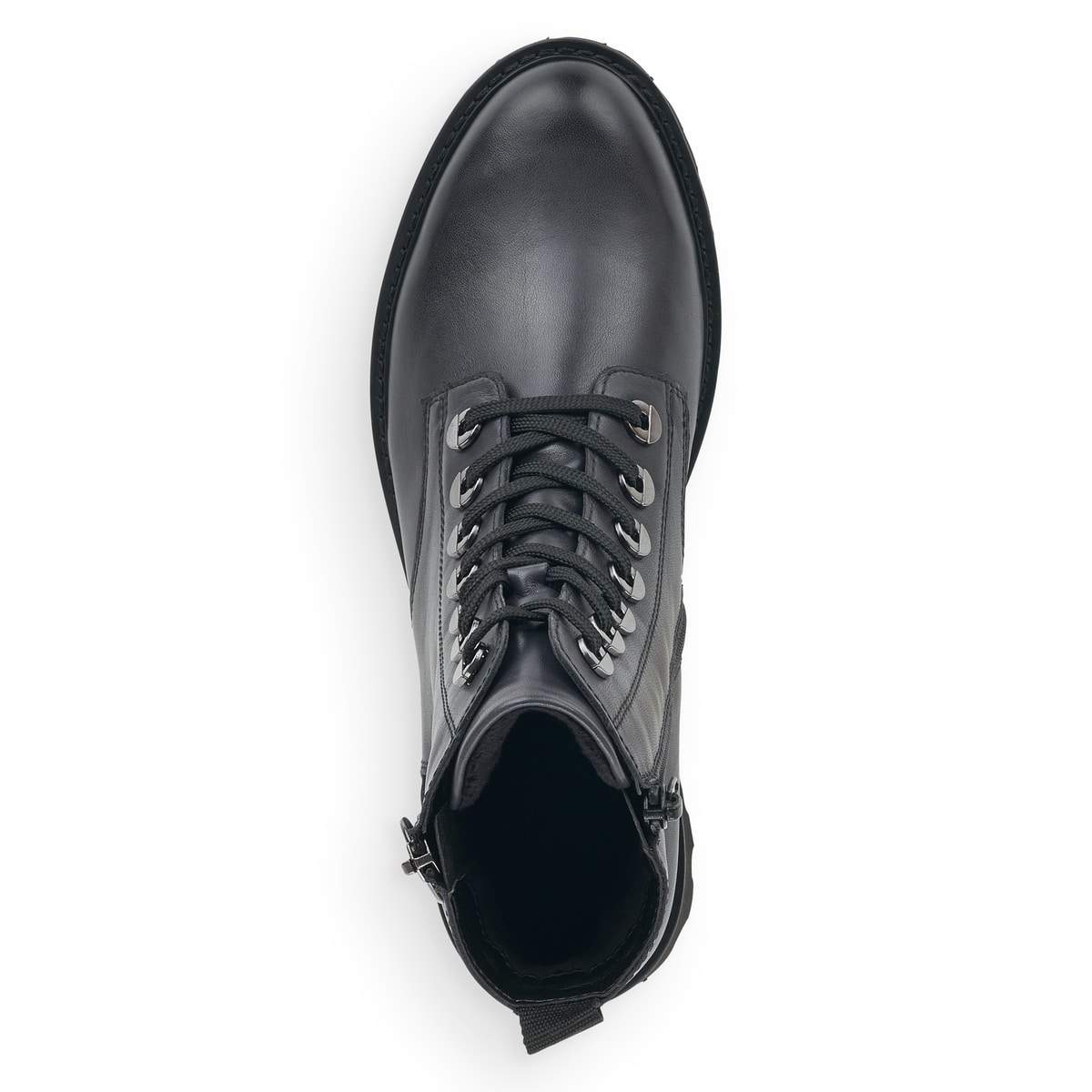 Dunkelblaue remonte Damen Biker Boots D8671-14 mit Schnürung und Reißverschluss. Schuh von oben