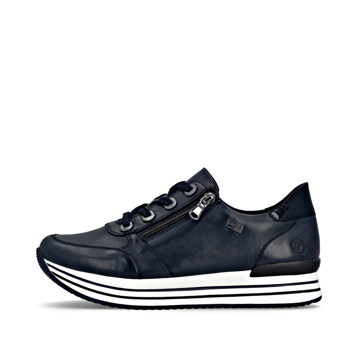 Blaue remonte Damen Sneaker D1302-14 mit wasserabweisender remonteTEX-Membran. Schuh Außenseite.