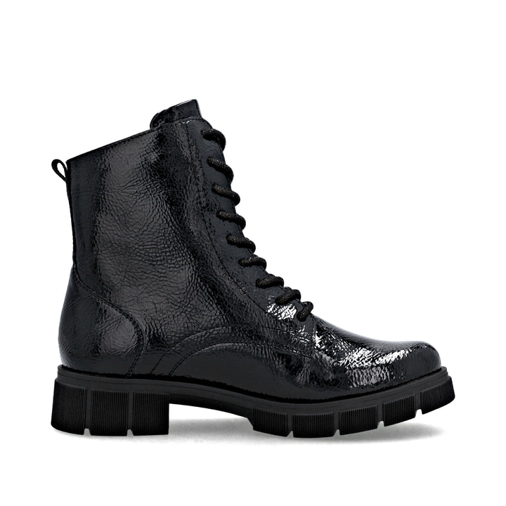 Schwarze remonte Damen Schnürstiefel D2S72-02 mit einem Reißverschluss. Schuh Innenseite.