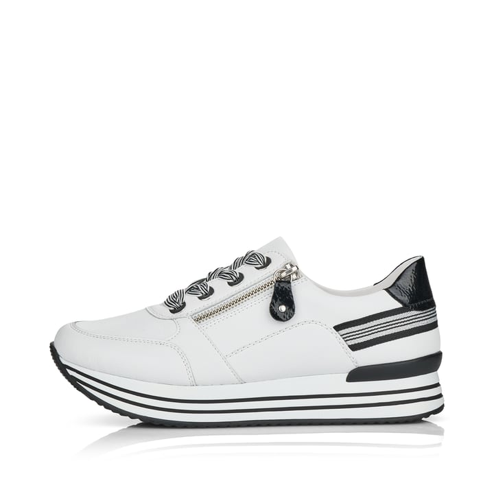 Weiße remonte Damen Sneaker Low D1312-80 mit Reißverschluss sowie Komfortweite G. Schuh Außenseite.