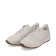 Beige remonte Damen Sneaker Low D3100-60 mit einer Schnürung. Schuhpaar seitlich schräg.