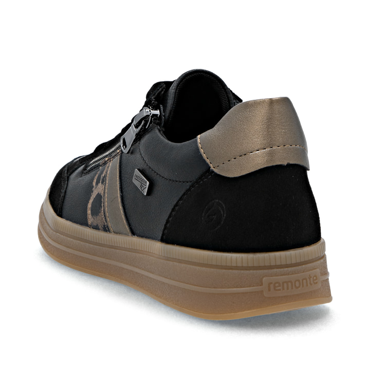 Schwarze remonte Damen Sneaker D2C04-03 mit wasserabweisender remonteTEX-Membran. Schuh von hinten.