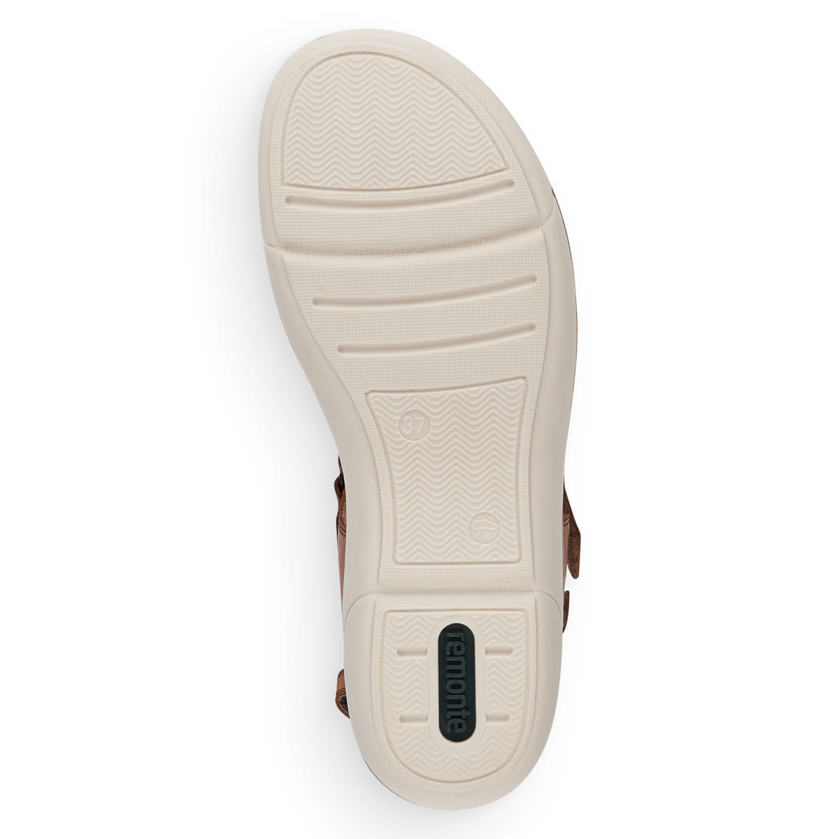 Karamellbraune remonte Damen Riemchensandalen R6850-22 mit einer Profilsohle. Schuh Laufsohle