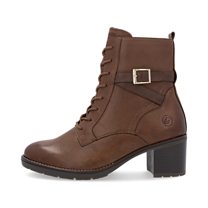 Bottines remonte marron pour femme D2A74-25 avec fermeture éclair. Côté extérieur de la chaussure.