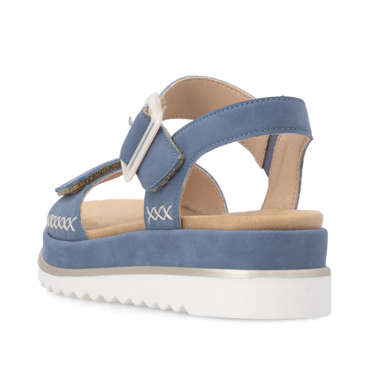 Blaue remonte Riemchensandalen D3P53-14 mit trendiger Schnalle. Schuh von hinten.