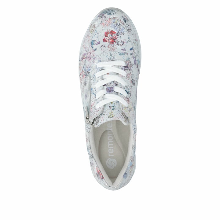 Mehrfarbige remonte Damen Sneaker Low D1326-90 mit floralem Muster. Schuh von oben.